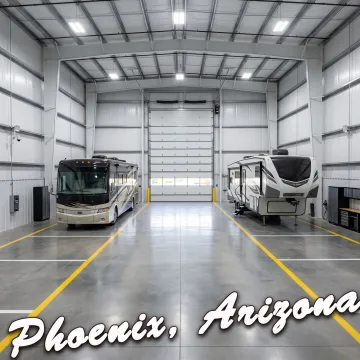 Secure indoor RV storage with overhead door