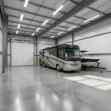Secure indoor storage unit for RV and boat