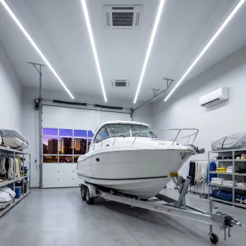Boat stored inside premium warehouse unit