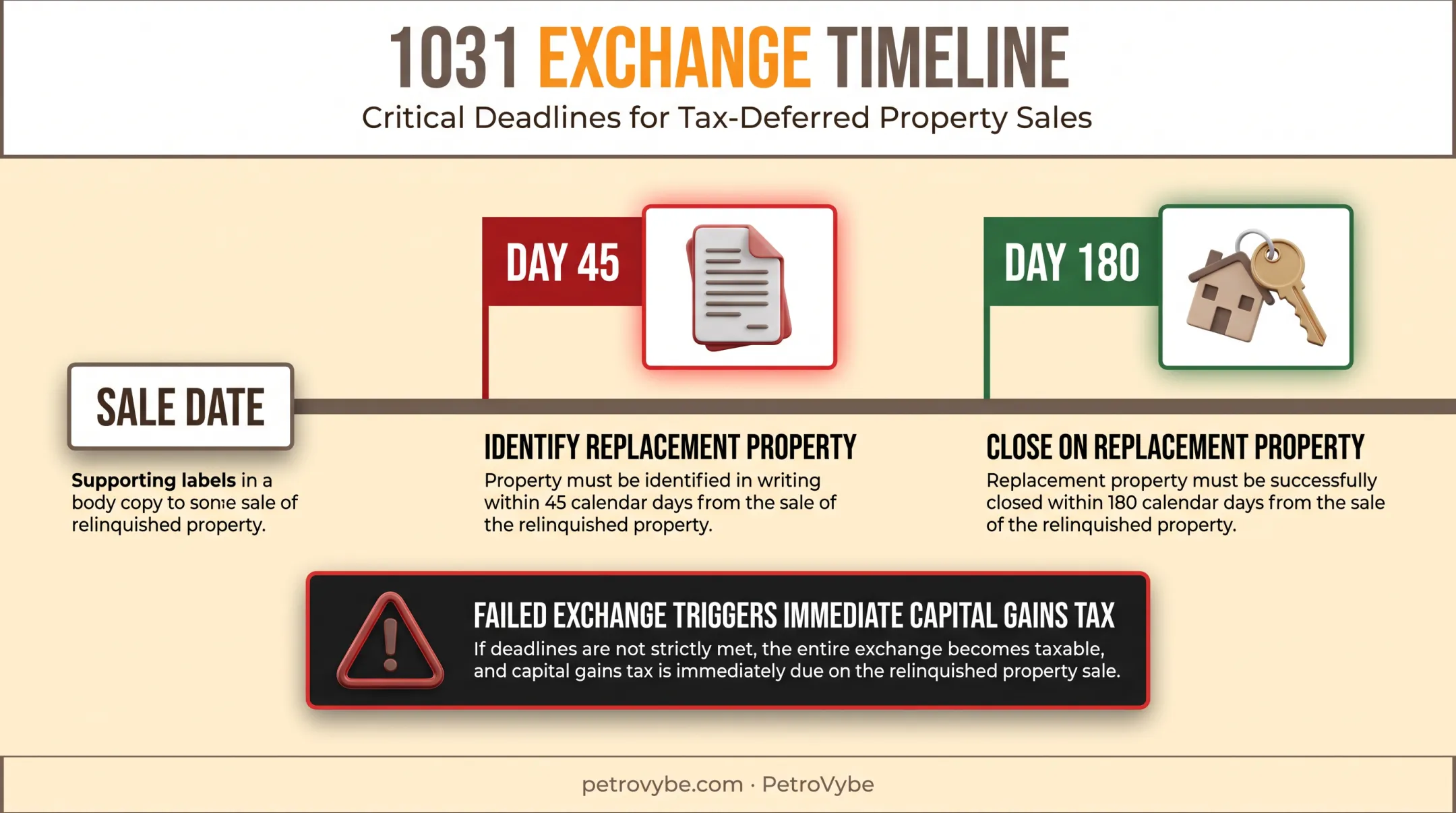 1031 exchange 45 day and 180 day deadline timeline diagram