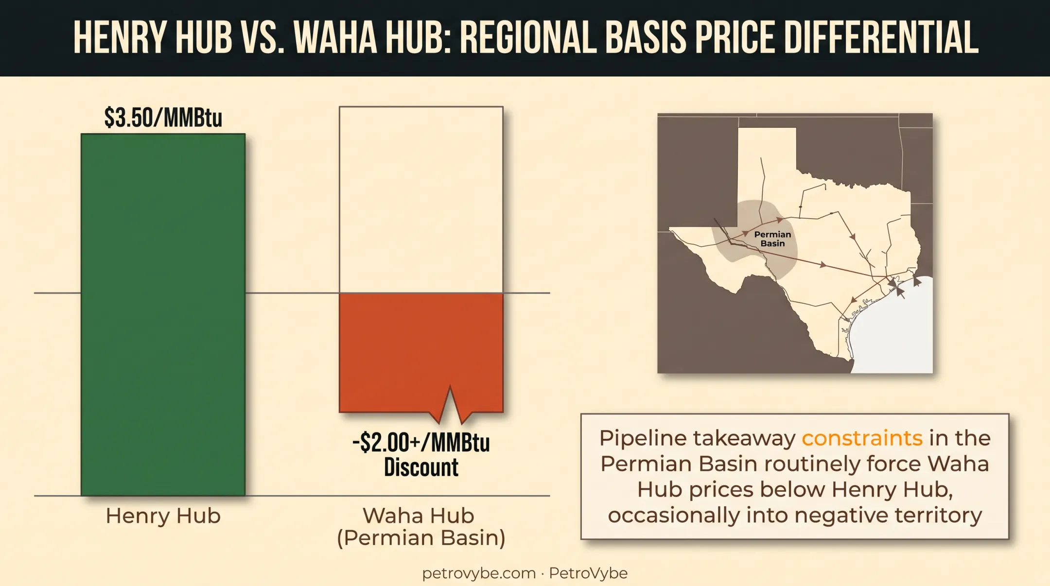 Waha Hub versus Henry Hub natural gas price gap comparison chart