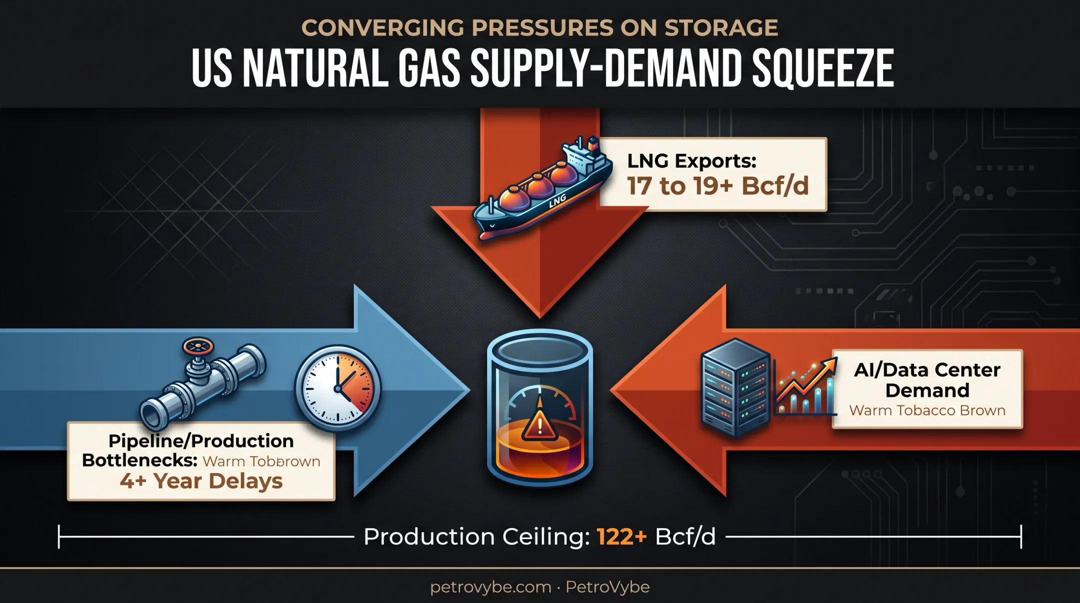 US natural gas supply demand tightening drivers 2026-2030 diagram