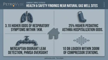 Natural gas well proximity health risks respiratory asthma noise data