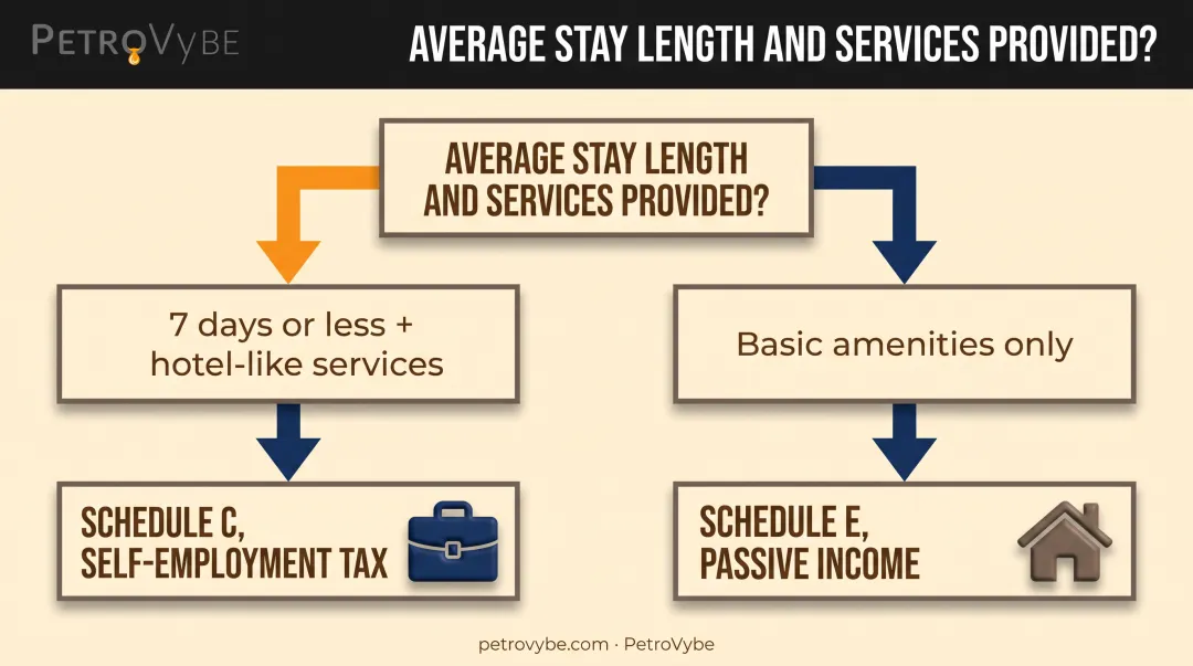 Airbnb short-term rental tax classification decision tree for Schedule C versus E