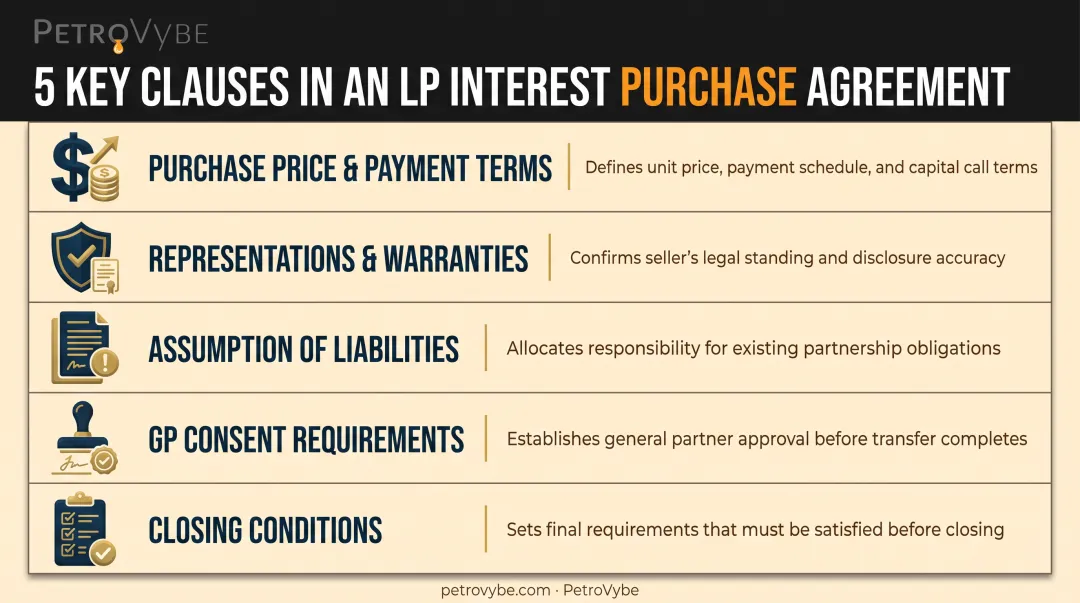 Key clauses in a limited partnership interest purchase agreement checklist
