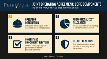 Joint operating agreement four key components structure breakdown infographic for oil and gas