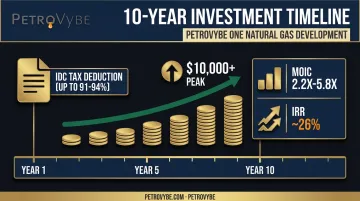 10-year natural gas investment timeline showing IDC deduction and passive distributions