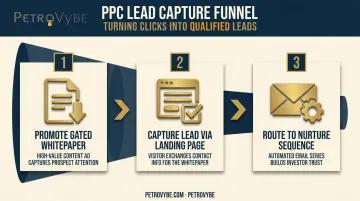 3-step PPC lead generation funnel from whitepaper to nurture sequence