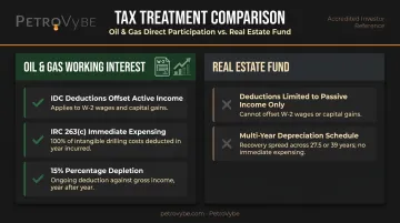 Oil and gas IDC deductions versus real estate passive income tax treatment comparison