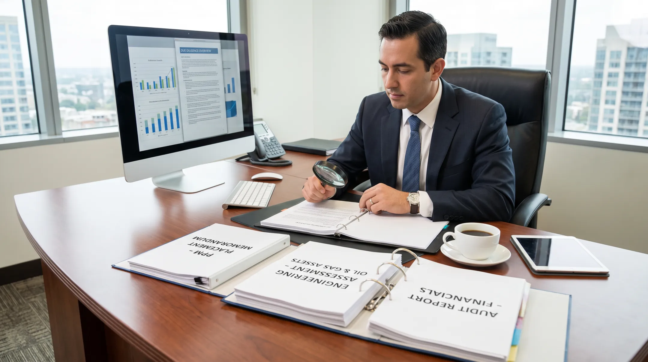 Investor reviewing PetroVybe oil and gas offering documents and reports