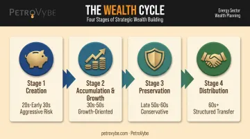 Four stages of the wealth cycle from creation to distribution