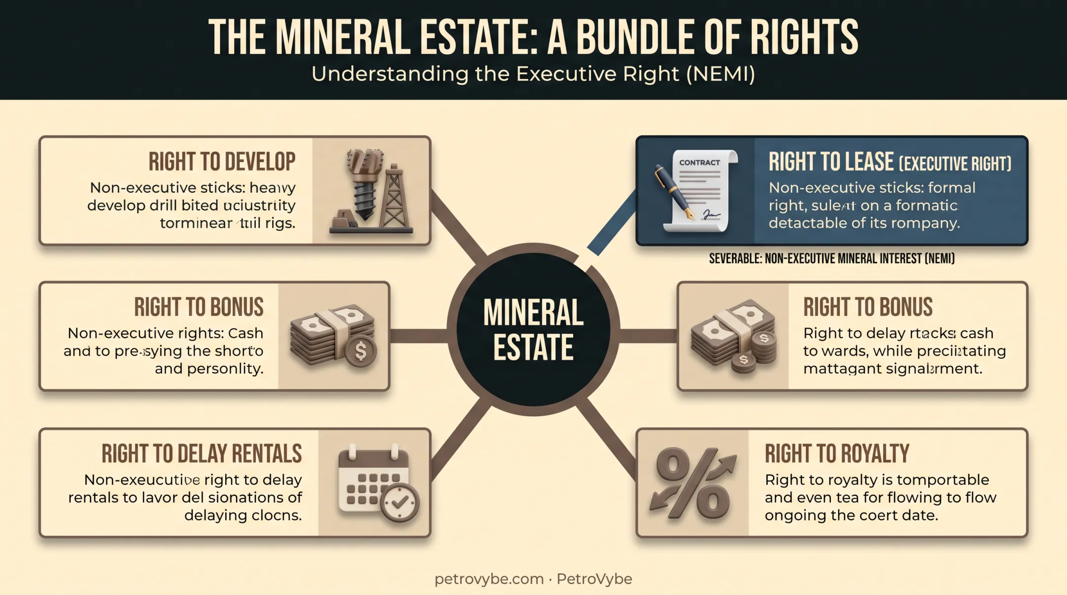 Five rights bundle in Texas mineral estate ownership diagram
