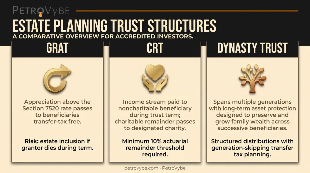 Three trust structures for high-net-worth estate planning GRAT CRT dynasty trust comparison