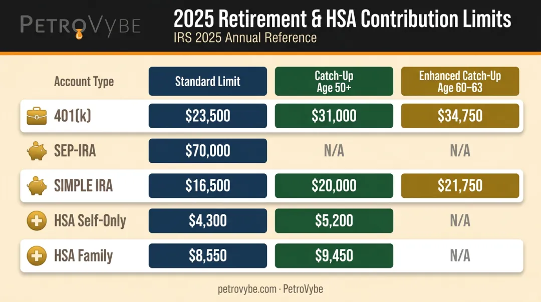 2025 tax-advantaged retirement account contribution limits comparison chart