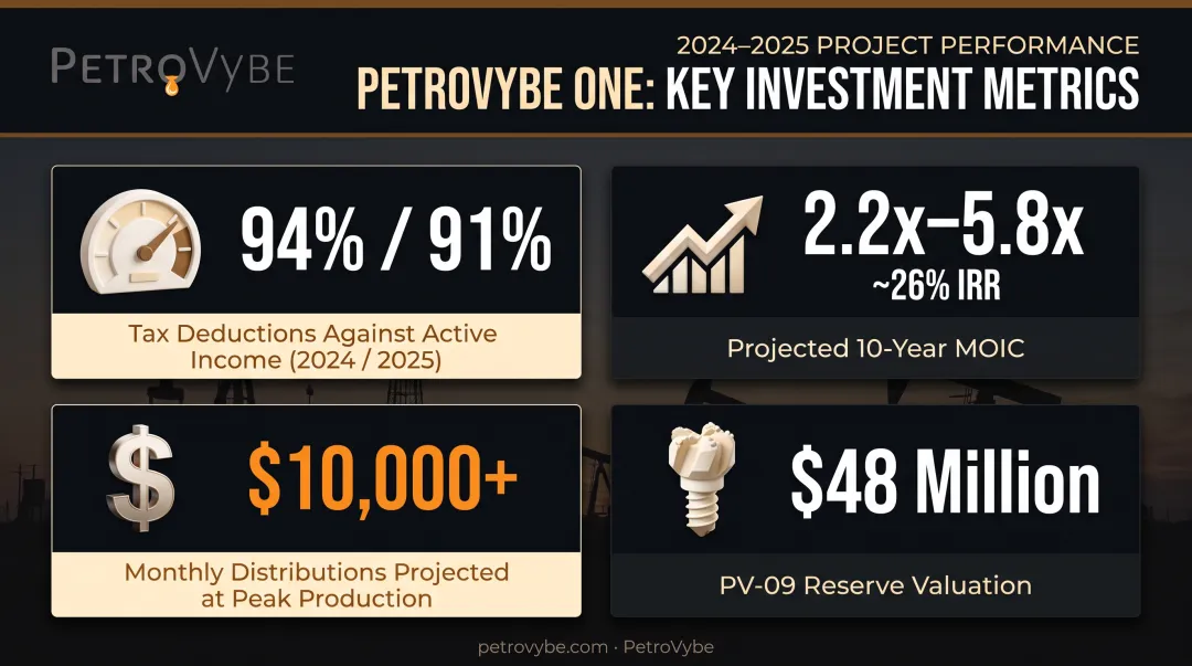 PetroVybe natural gas investment key performance metrics and tax deduction data