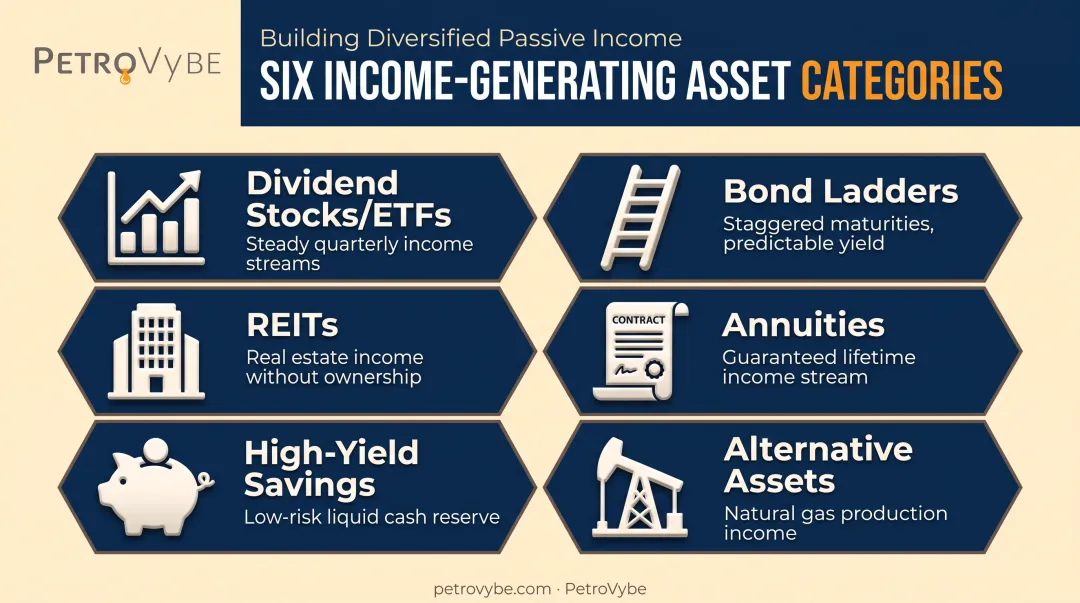 Six income-generating asset classes for a $500K investment portfolio breakdown