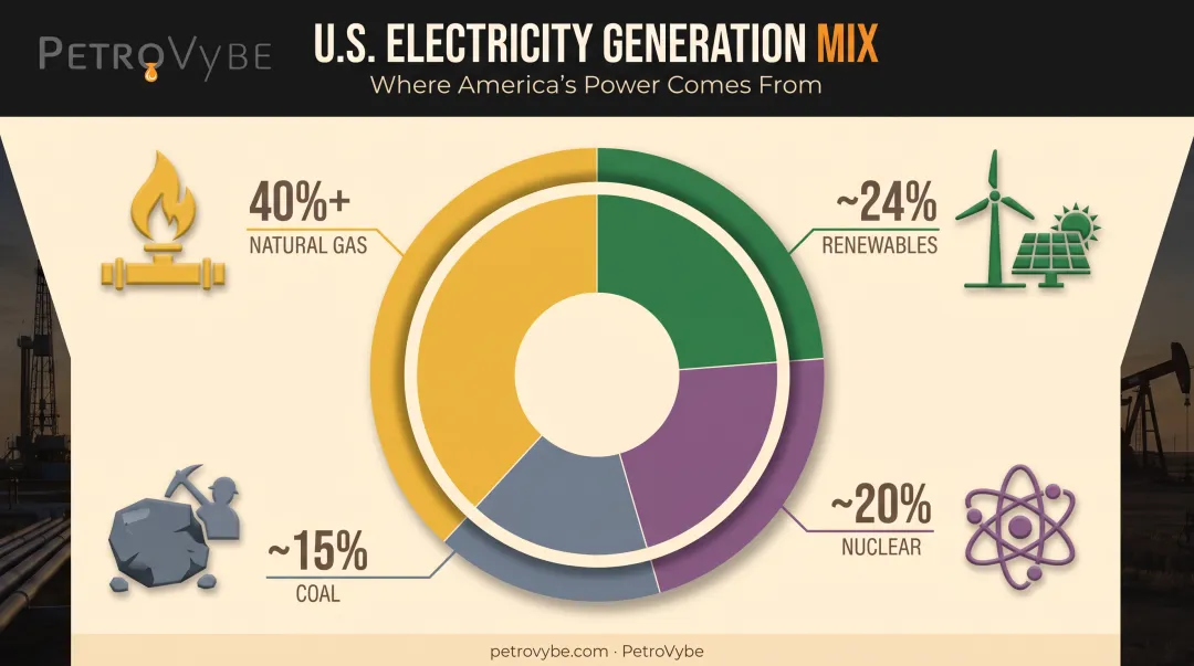 US electricity generation mix by source powering data centers in 2024