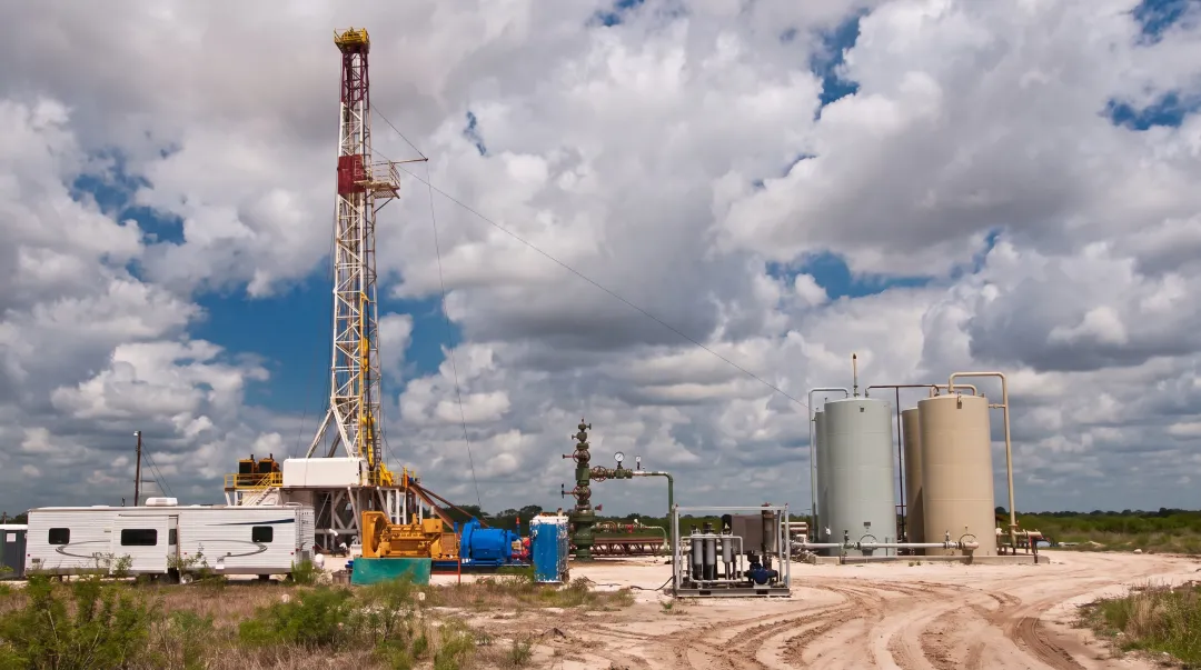 Natural gas drilling rig operating in South Texas energy development site