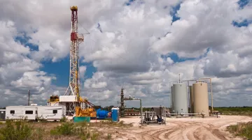 Natural gas drilling rig operating in South Texas energy development site