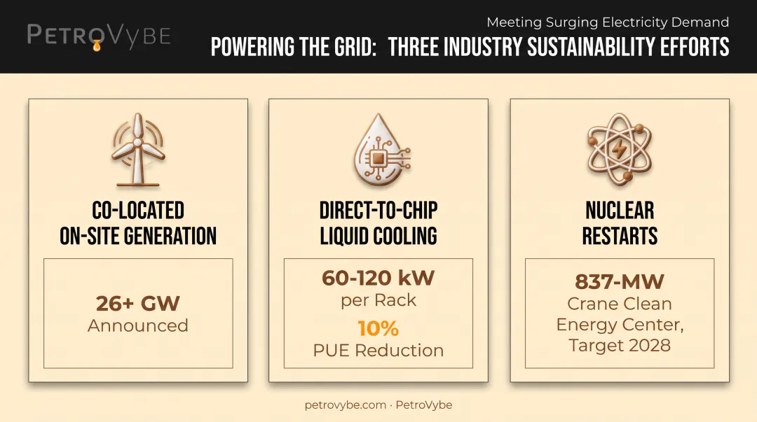 Data center sustainability efforts comparing on-site generation cooling and nuclear restarts