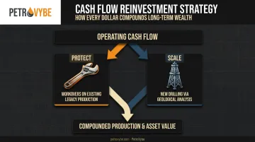 PetroVybe PROTECT and SCALE cash flow reinvestment strategy diagram