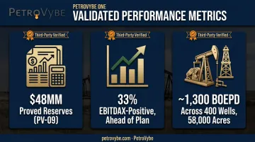 PetroVybe asset optimization results infographic showing key portfolio metrics