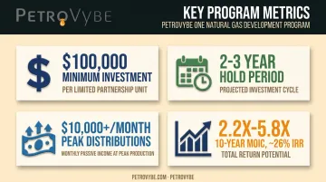 PetroVybe natural gas investment structure key metrics and timeline overview