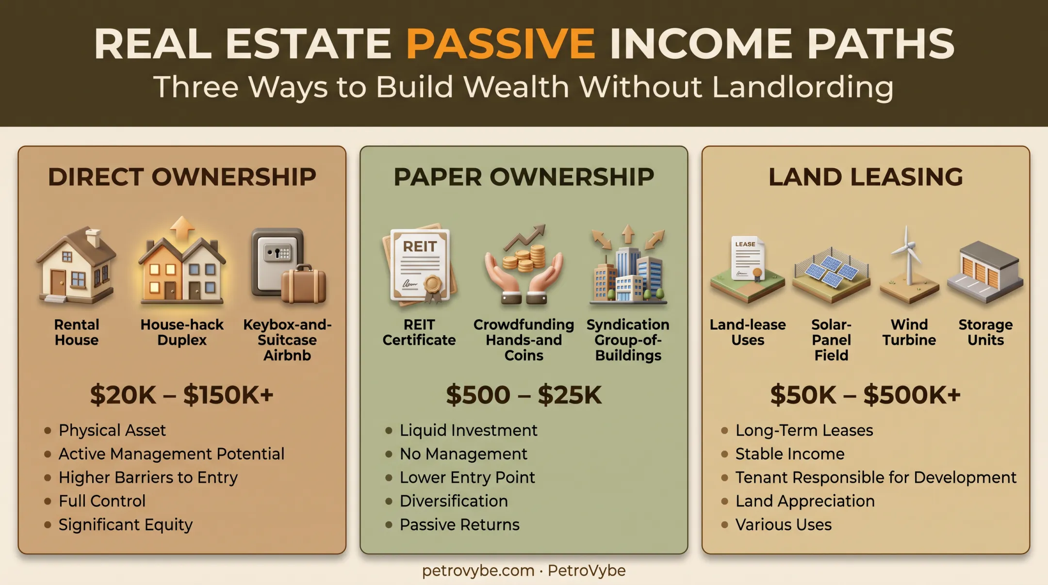 Real estate passive income options comparison across ownership types