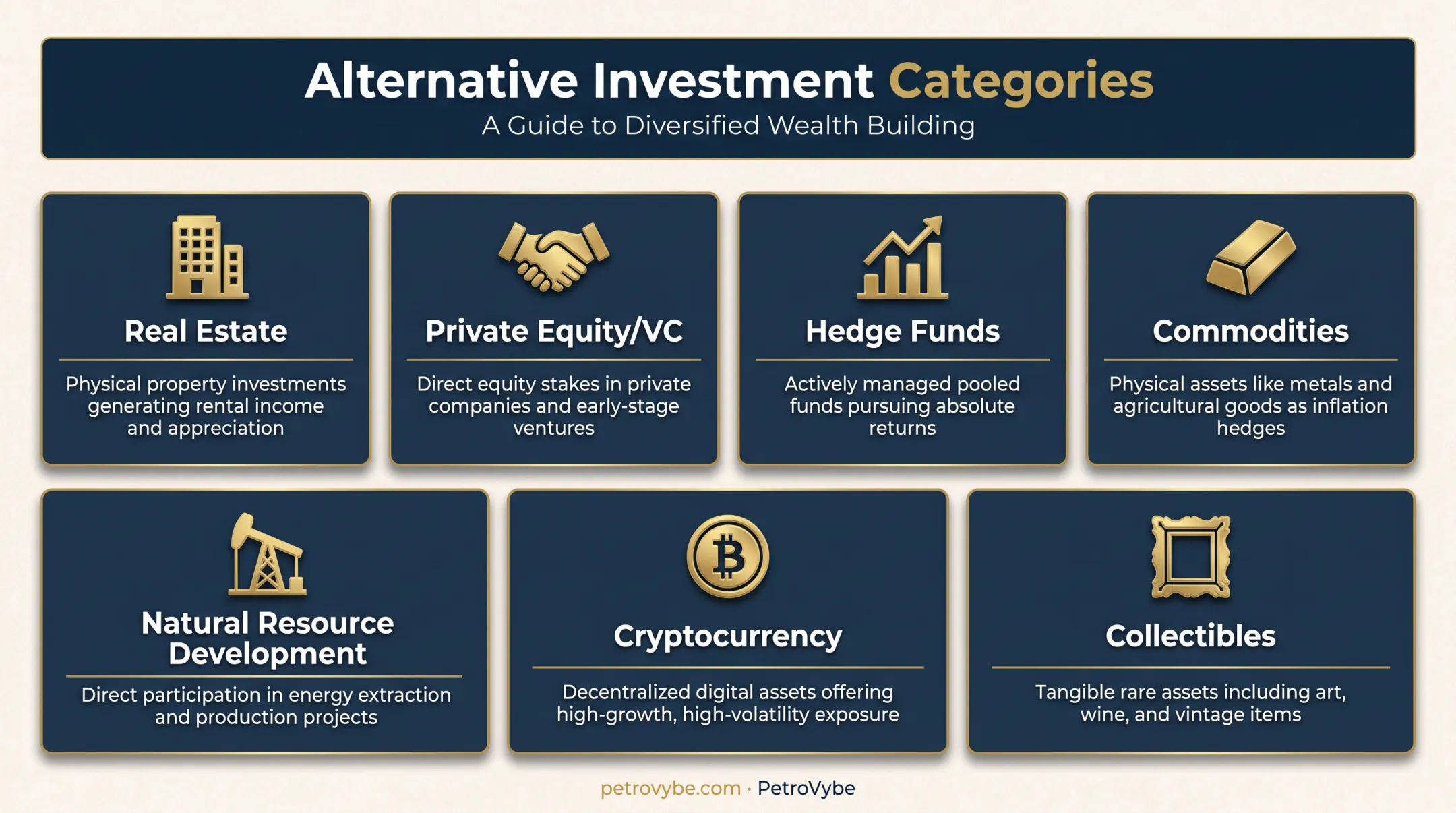 Seven common categories of alternative investments comparison chart