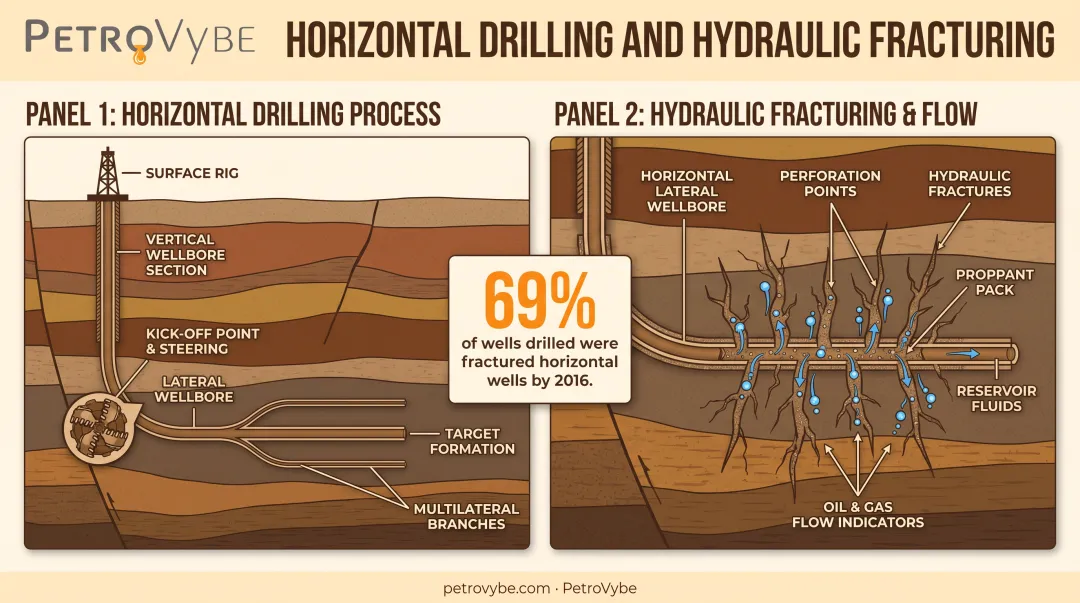 Horizontal drilling and hydraulic fracturing process unlocking shale oil reserves
