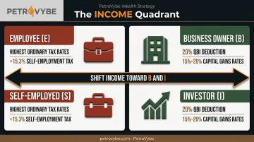 Cashflow Quadrant diagram comparing tax treatment for employees business owners and investors
