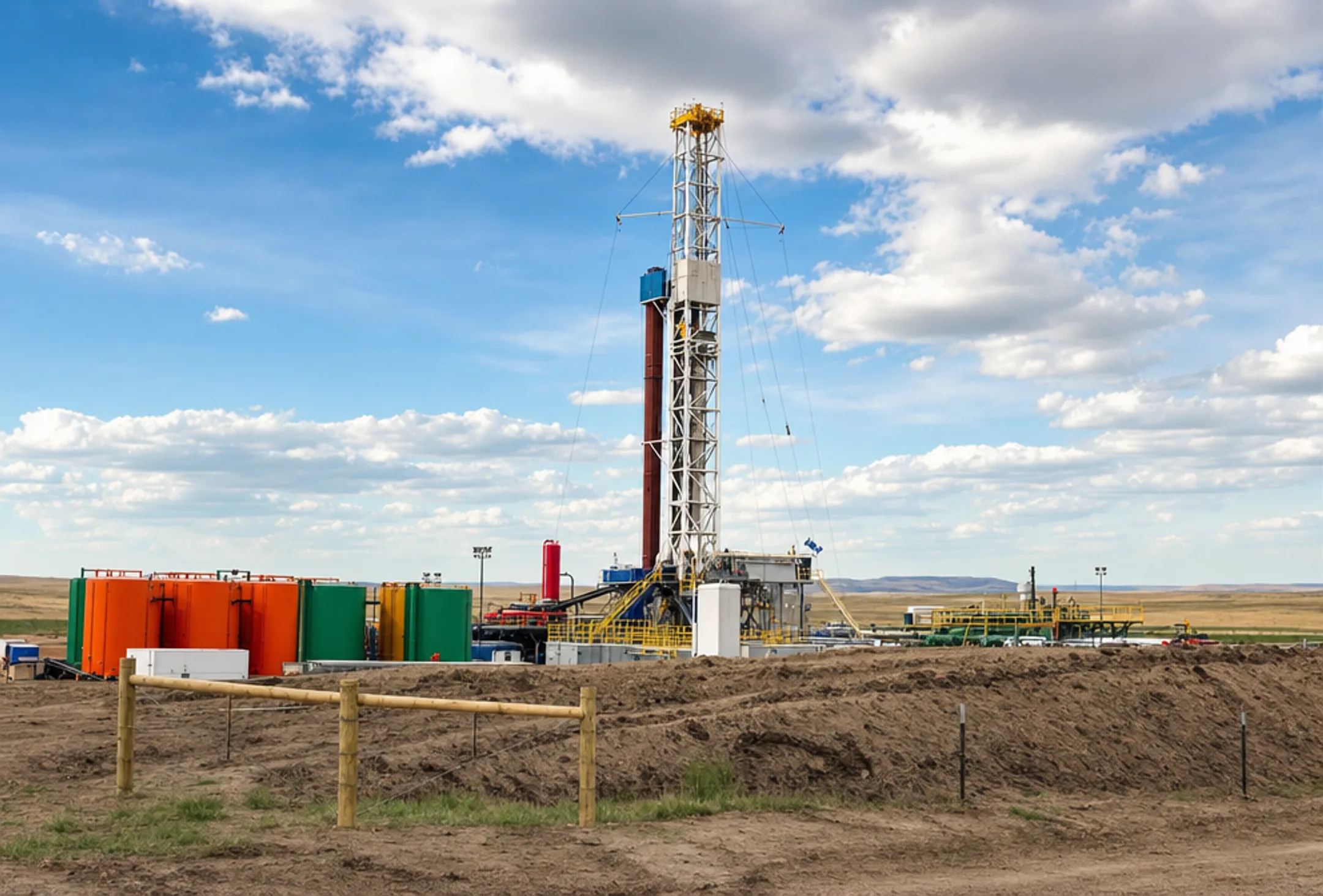 Horizontal drilling rig operating in unconventional shale formation site