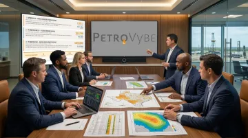 PetroVybe leadership team reviewing energy asset technical data