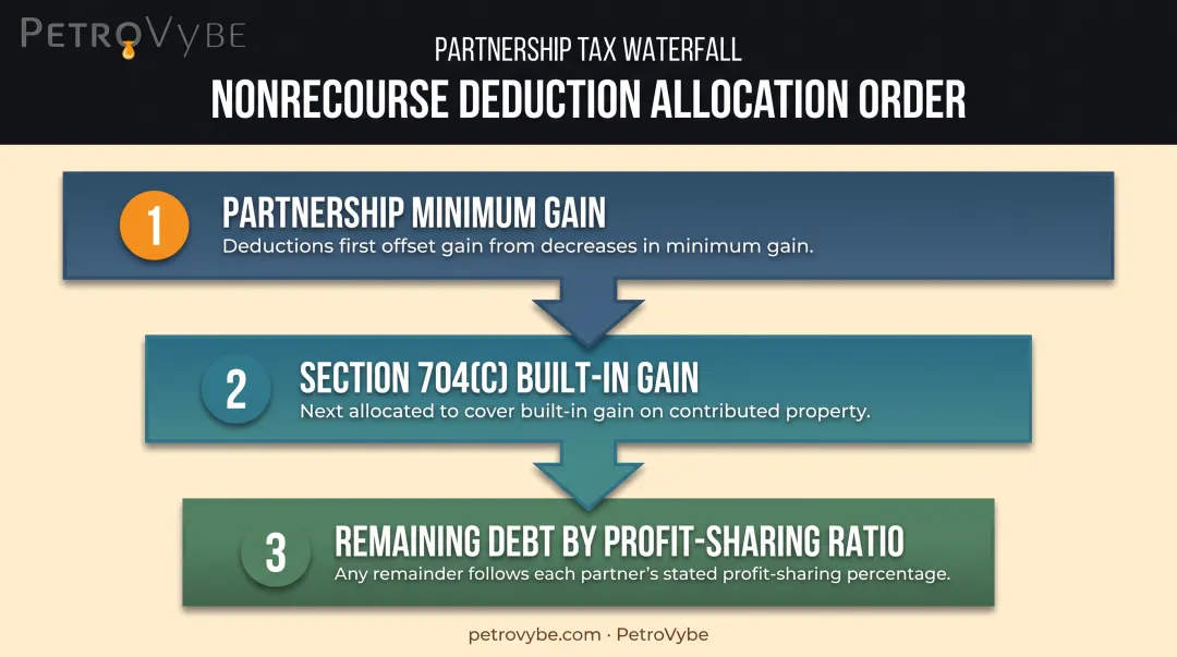 Three-tier nonrecourse deduction allocation waterfall for partnership debt