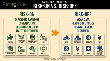 Risk-on versus risk-off market conditions and asset comparison chart