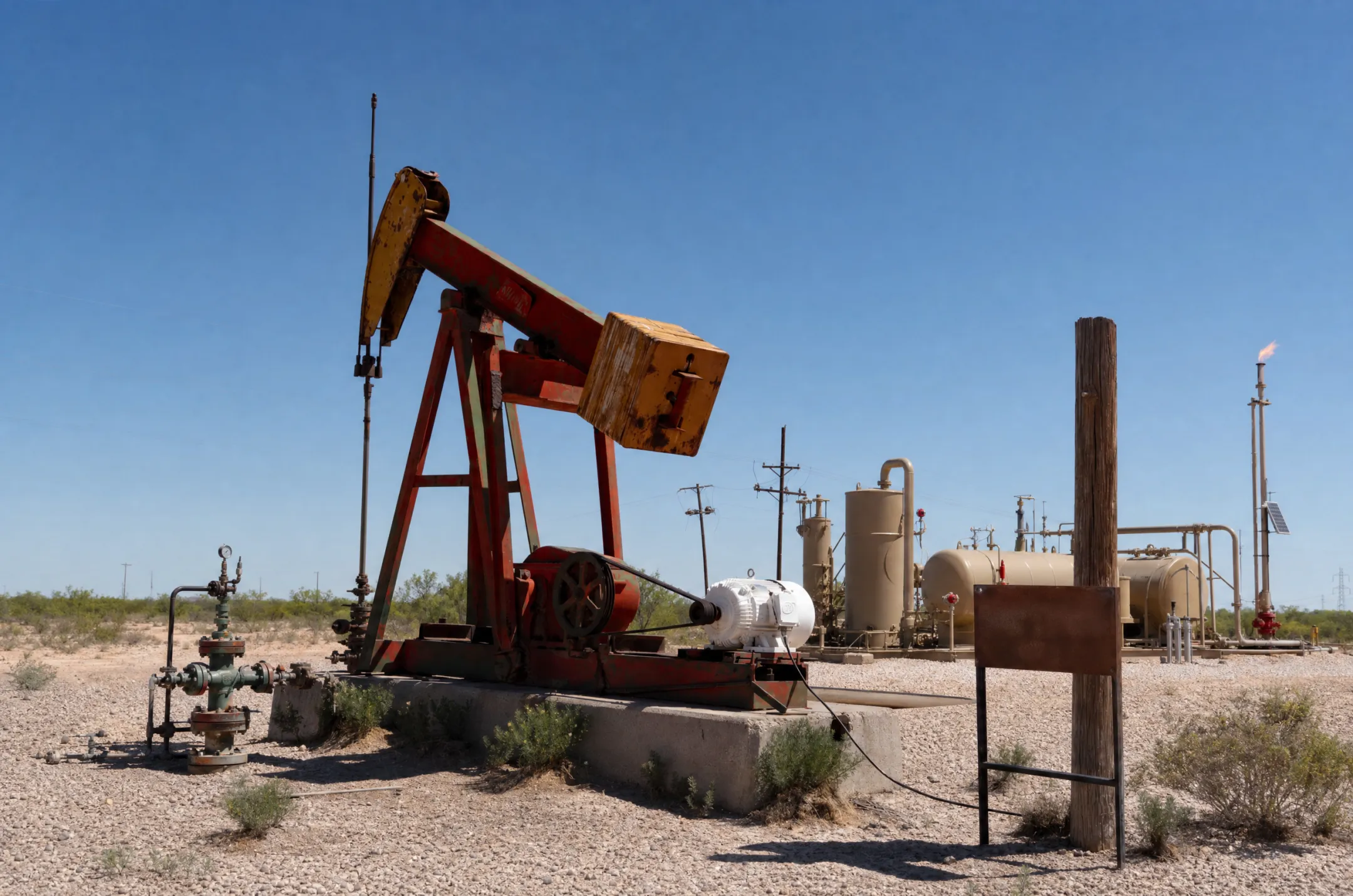 Natural gas drilling well site in rural Texas oil field
