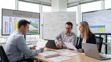 Third-party engineers reviewing oil well reserve and production data