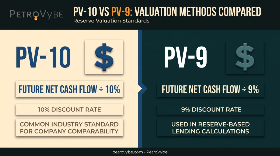 PV-10 versus PV-9 discount rate valuation comparison infographic
