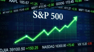 Stock market ticker display showing S&amp;P 500 index performance trend