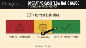 Operating cash flow ratio liquidity gauge showing healthy versus risky thresholds