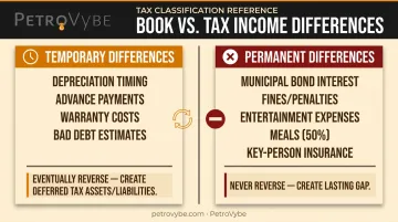 Temporary versus permanent book-tax income differences classification diagram with examples