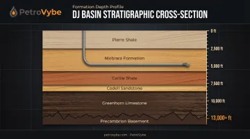 DJ Basin stacked geological formations from Pierre Shale to Greenhorn Limestone