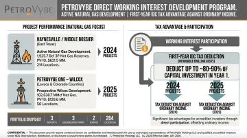 PetroVybe direct development participation project showing first-year tax deduction results