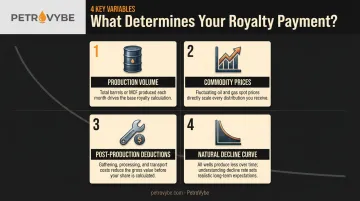 Four key factors affecting oil and gas royalty payment amounts infographic