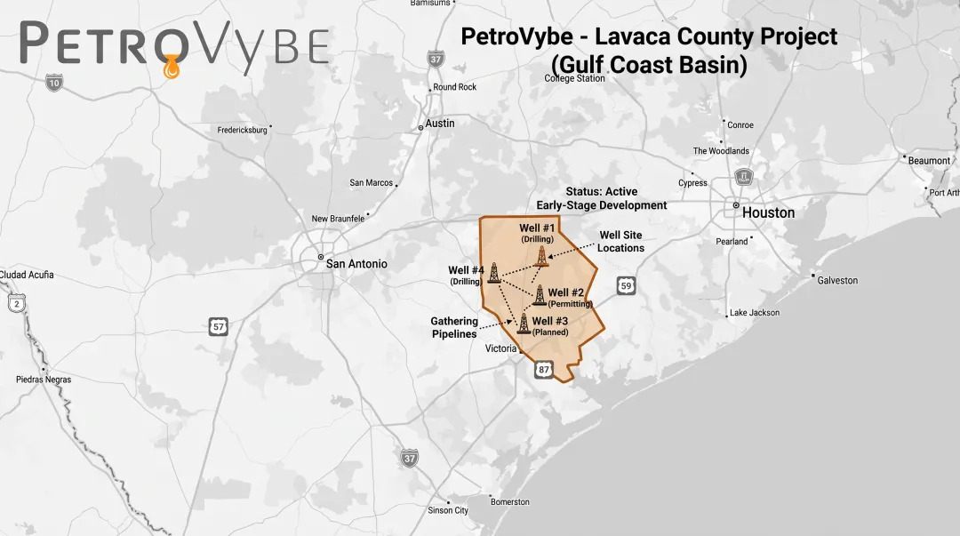 PetroVybe ONE natural gas development project map Lavaca County Texas