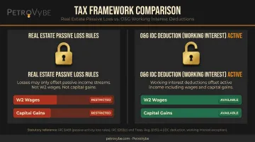 Oil and gas IDC deduction versus real estate passive loss rules tax treatment comparison