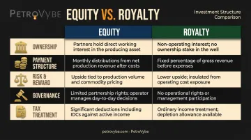 Equity versus royalty investment structure five-dimension comparison chart