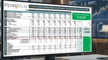 PetroVybe natural gas investment platform dashboard showing tax deduction benefits