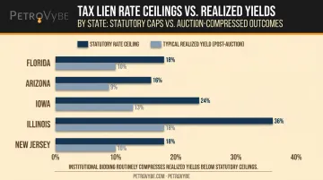 Tax lien statutory interest rates by state versus realized auction yields comparison