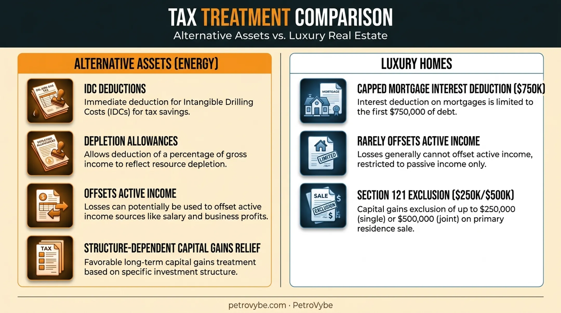 Tax treatment comparison of energy investments versus luxury home ownership